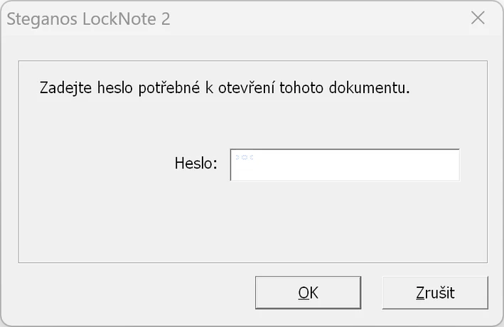 Dotaz na heslo v programu Steganos LockNote 2
