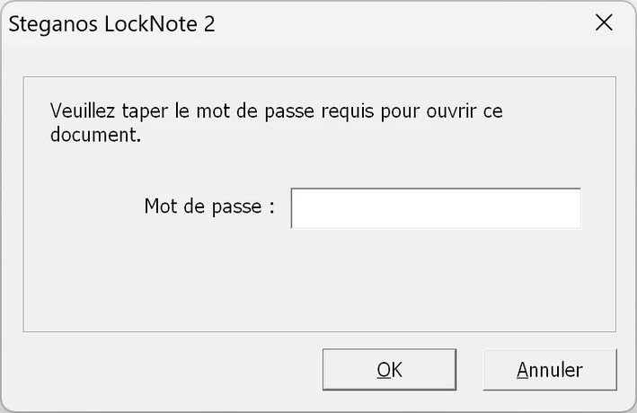 Demande de mot de passe de Steganos LockNote 2