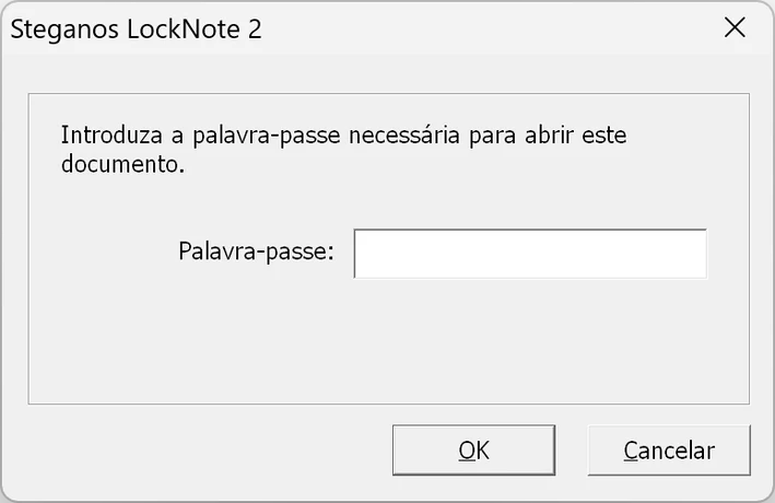 Solicitação de senha do Steganos LockNote 2