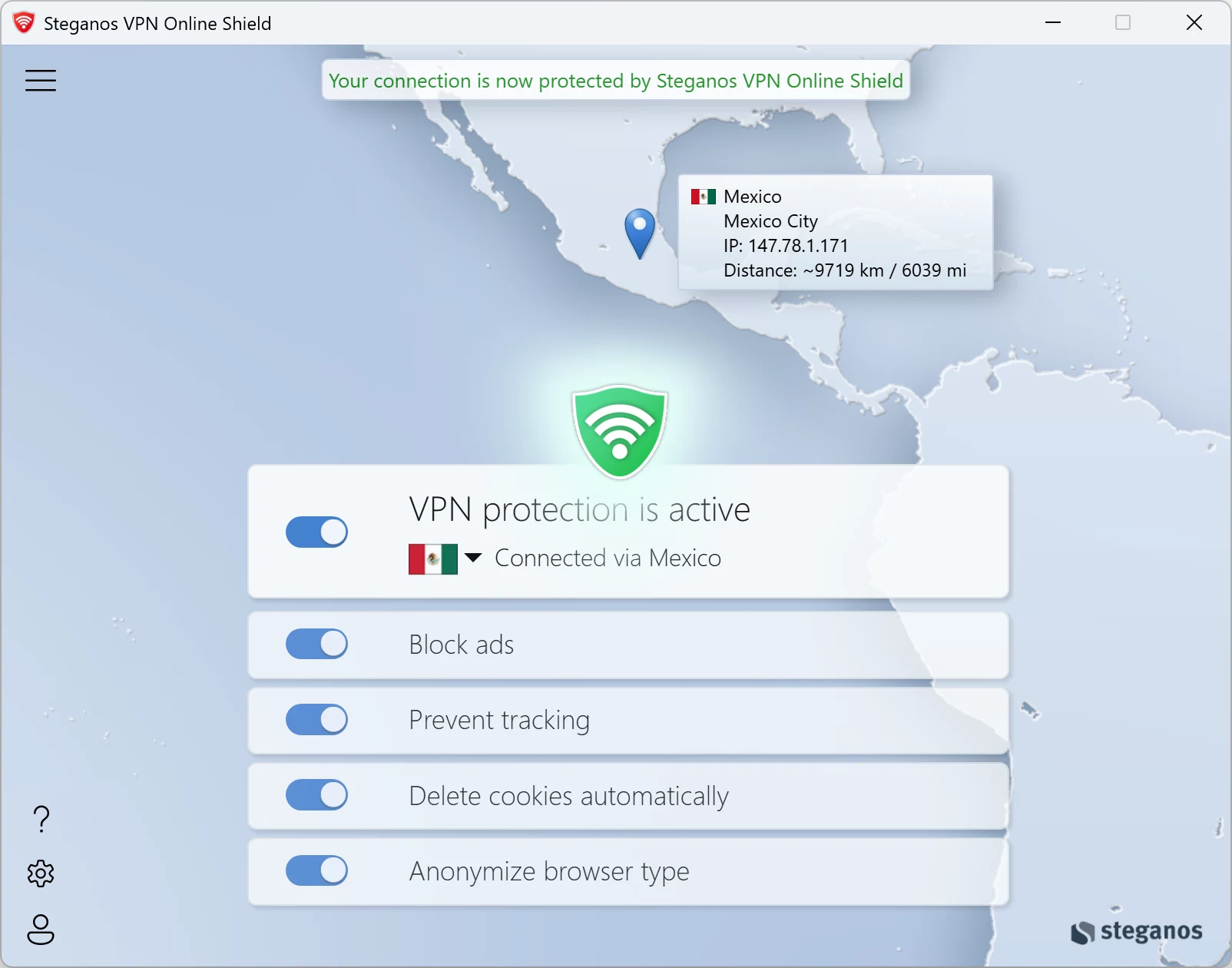 Steganos VPN Online Shield – Windowsアプリの4つの保護スイッチ