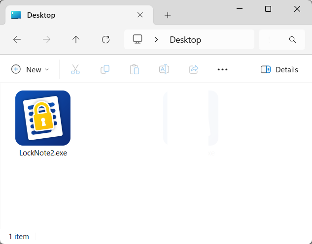 LockNote som en enda programfil på skrivbordet